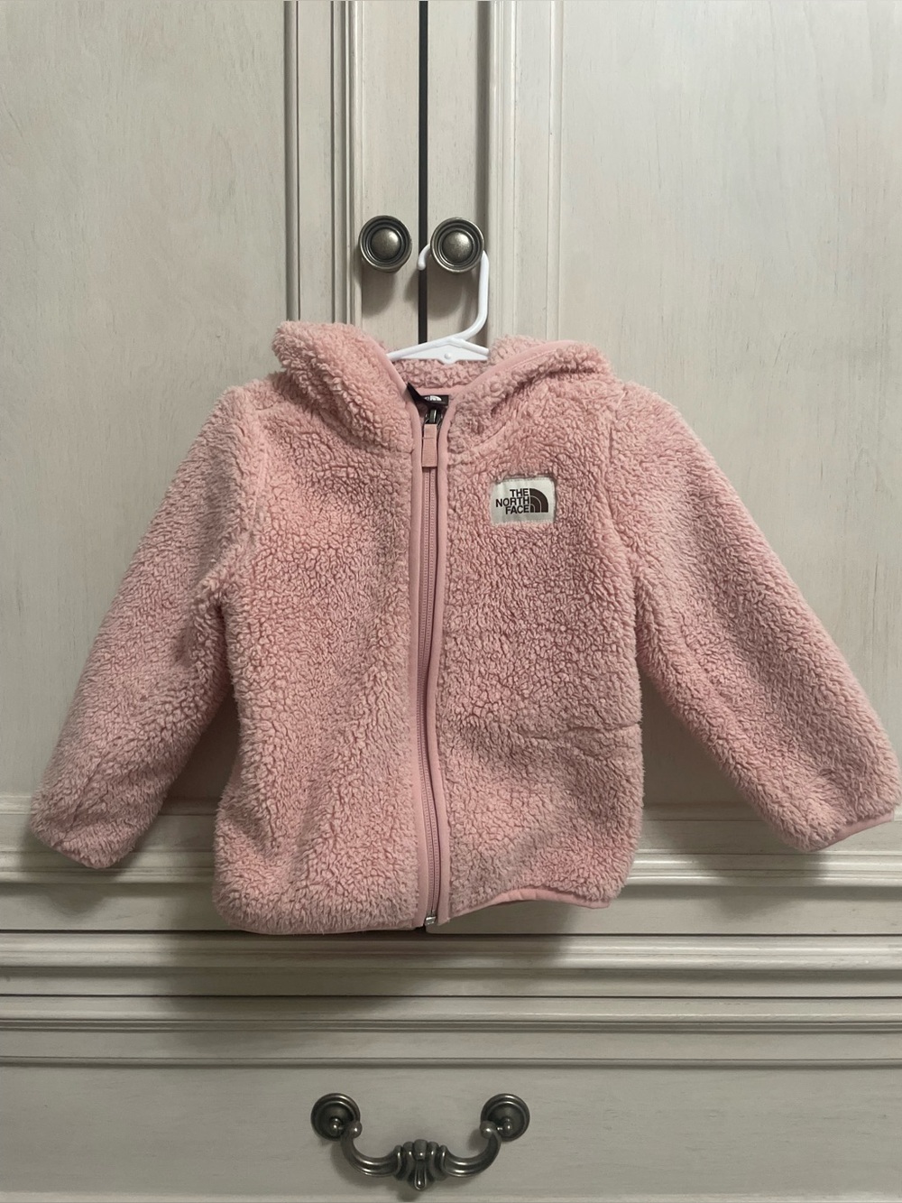 The North Face Light Pink Sherpa Hooded Fleece Jacket, EUC, Size 18-24 months
